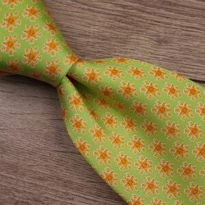 SINE DIE Green Orange Texas Logo Spellout Pattern‎ Mens Silk Tie